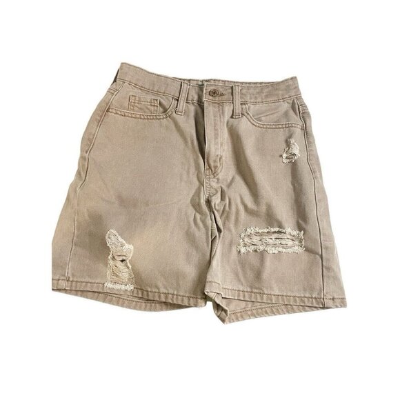 Wild Fable Jean Shorts Womens Size 0/25 Brown High Rise Bermuda Distressed - Picture 1 of 5